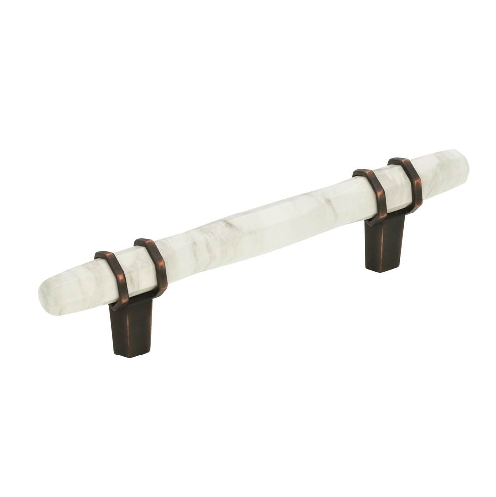 Amerock Carrione 3-3/4 in (96 mm) Center-to-Center Marble White/Oil-Rubbed Bronze Cabinet Pull