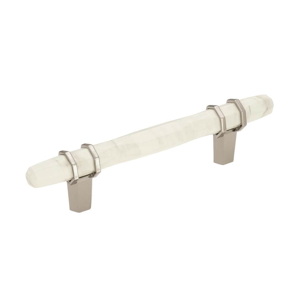 Amerock Carrione 5-1/16 in (128 mm) Center-to-Center Marble White/Polished Nickel Cabinet Pull