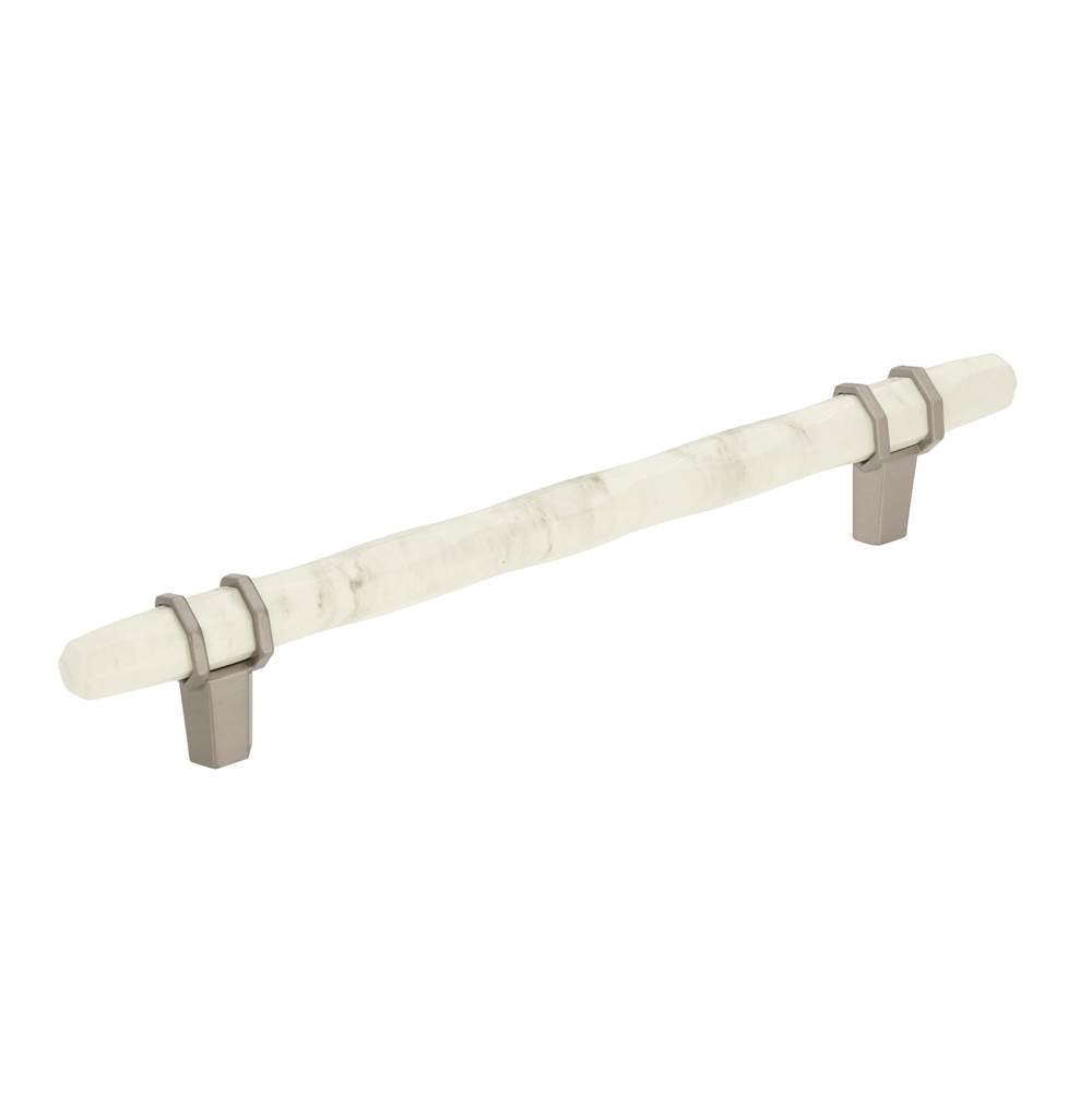 Amerock Carrione 6-5/16 in (160 mm) Center-to-Center Marble White/Satin Nickel Cabinet Pull