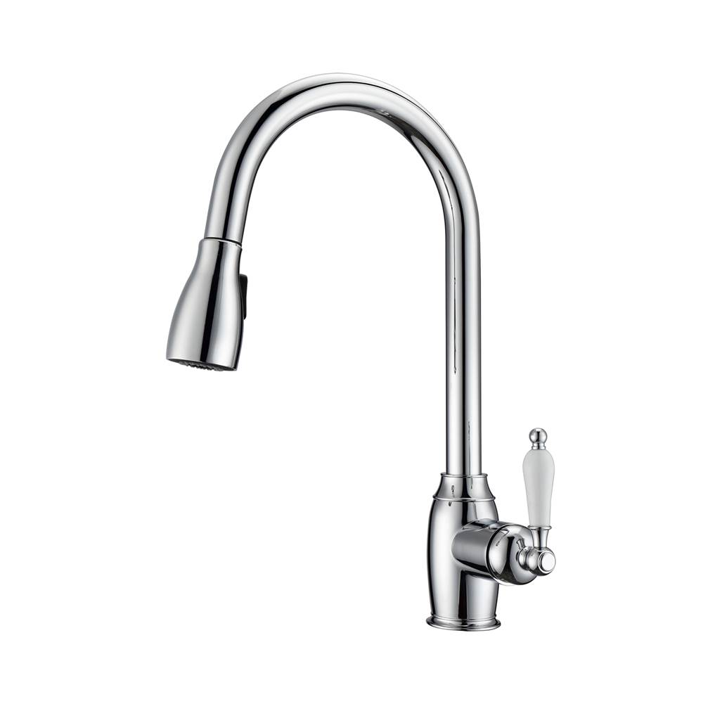 Barclay Bistro Kitchen Faucet,Pull-OutSpray, Porcelain Handles, CP