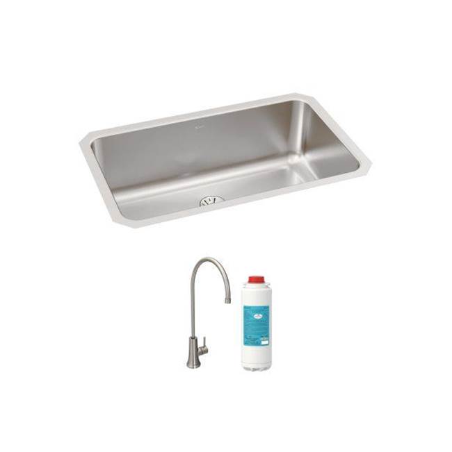 Elkay Crosstown 18 Gauge Stainless Steel 33'' x 22'' x 9'', Single Bowl Dual Mount Sink Kit with Filtered Beverage Faucet