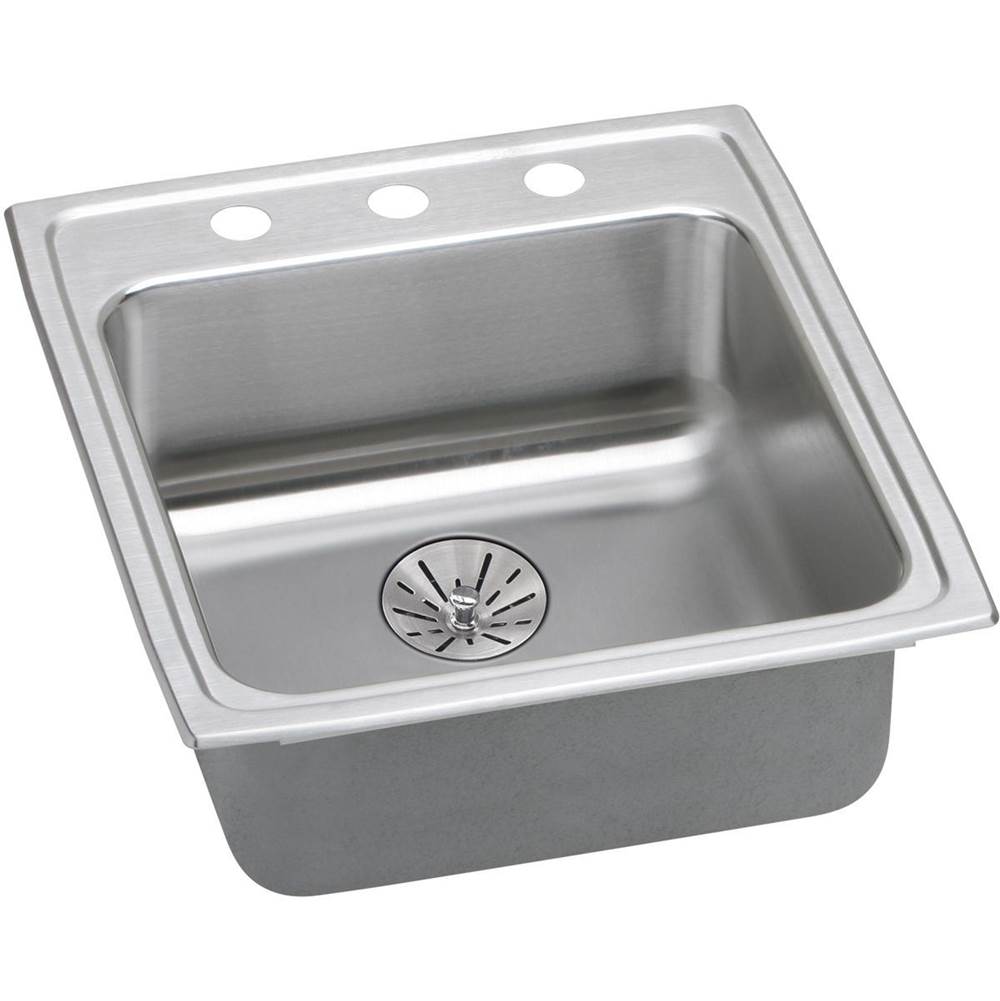 Elkay Lustertone Classic Stainless Steel 19-1/2'' x 22'' x 6-1/2'', 3-Hole Single Bowl Drop-in ADA Sink with Perfect Drain and Quick-clip