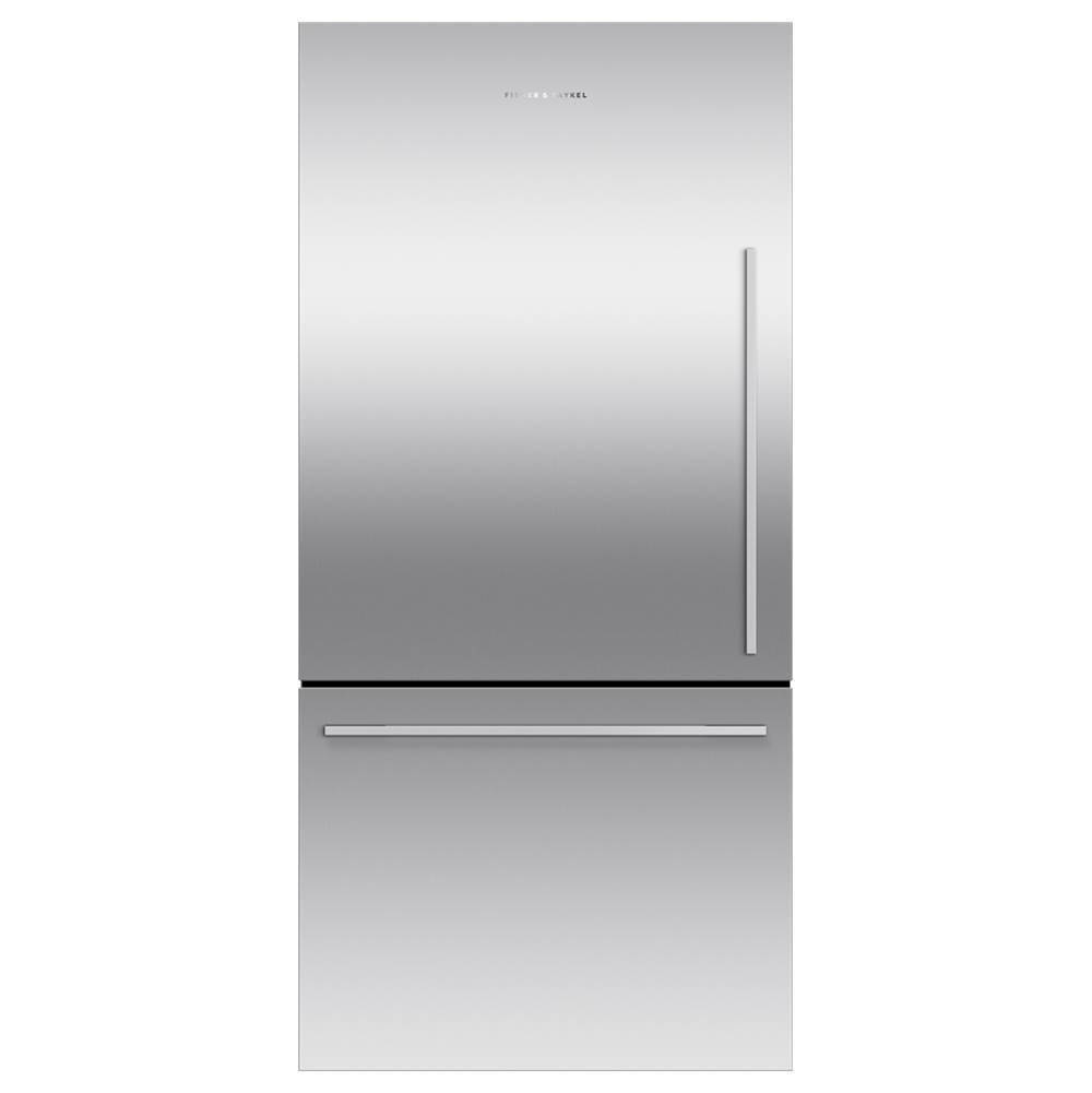 Fisher & Paykel 32'' Bottom Mount Refrigerator Freezer, Stainless Steel, 17.1 cu ft, Ice Only, Counter Depth, Left Hinge, Contemporary Square Handle