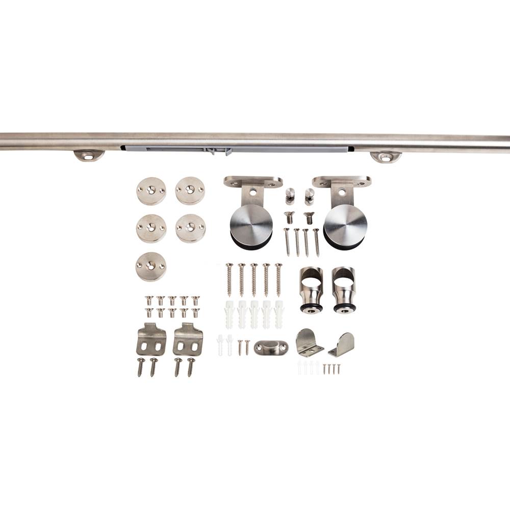 Hardware Resources Barn Door Hardware Kit Contemporary Bar with Soft-close Stainless Steel 6 ft Length - Retail Packaged