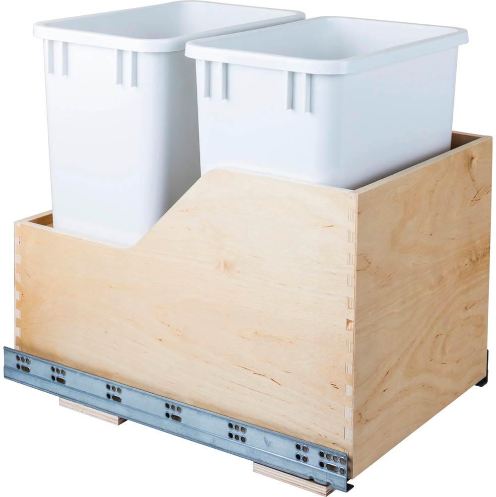 Hardware Resources Double 35 Quart Wood Bottom-Mount Soft-close Trashcan Rollout for Hinged Doors, Includes White Can
