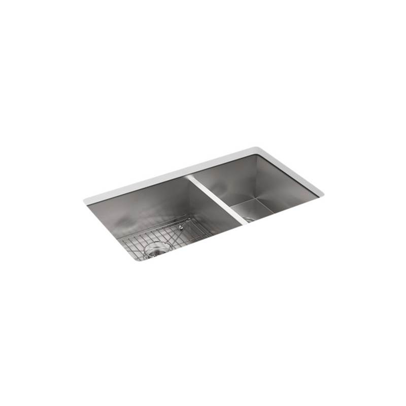 Kohler Vault™ 33'' x 22'' x 9-5/16'' Top-mount/undermount large/medium double-bowl kitchen sink with 4 faucet holes