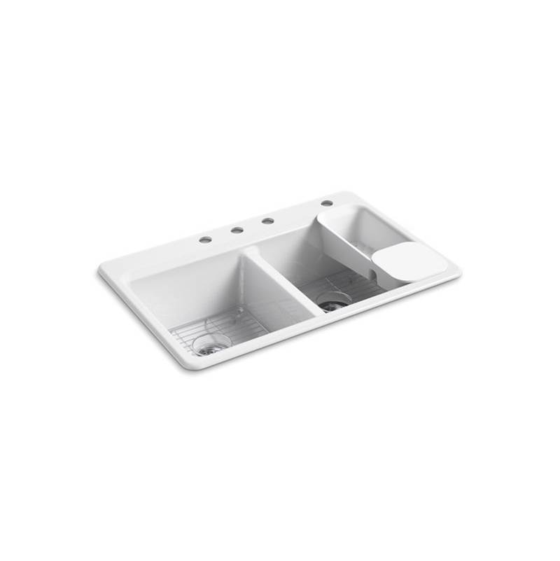 Kohler Riverby® 33'' x 22'' x 9-5/8'' top-mount double-equal workstation kitchen sink with accessories and 4 faucet holes