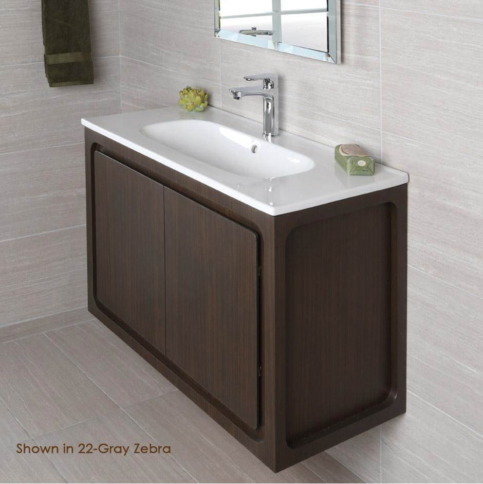 Lacava Wall-mount under-counter vanity with two doors routed for finger pulls. W:31 1/2'', D: 17 5/8'', H: 22''.