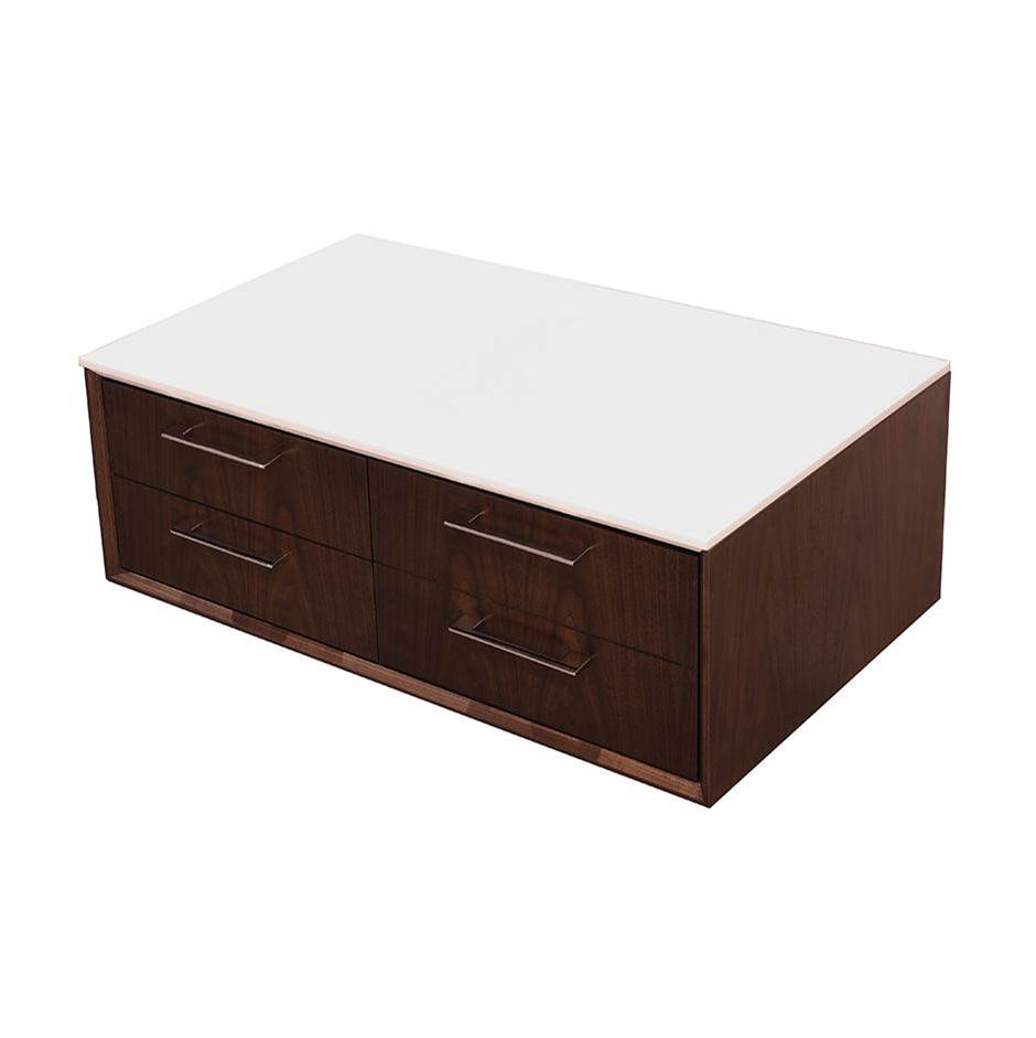 Lacava Cabinet of wall-mount under-counter cabinet featuring two drawers and solid surface countertop (pulls included).