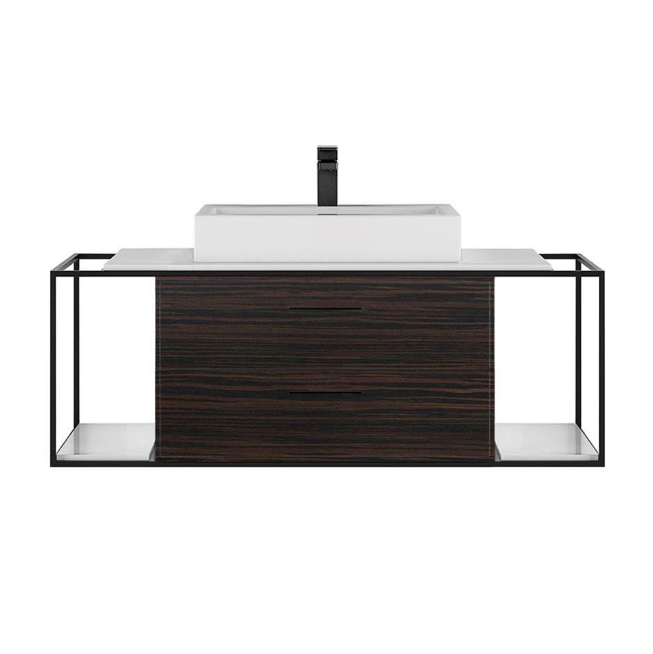 Lacava Cabinet of wall-mount under-counter vanity LIN-VS-48  with two drawers (pulls included), metal frame,  solid surface countertop and shelf.