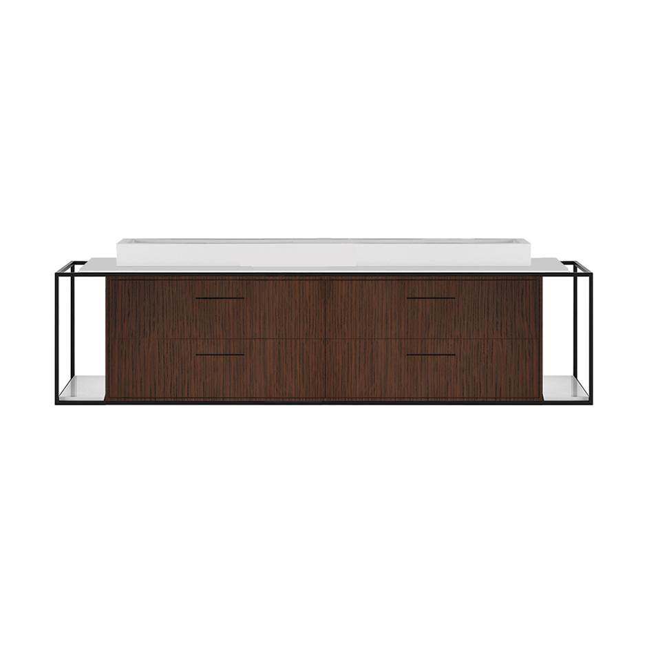 Lacava Cabinet of wall-mount under-counter vanity LIN-VS-72B with four drawers (pulls included), metal frame,  solid surface countertop and shelf.