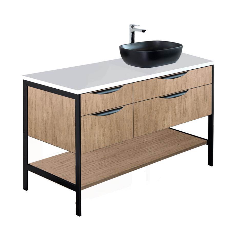 Lacava Cabinet of free standing under-counter vanity with four drawers, bottom wood shelf and metal frame (pulls included).