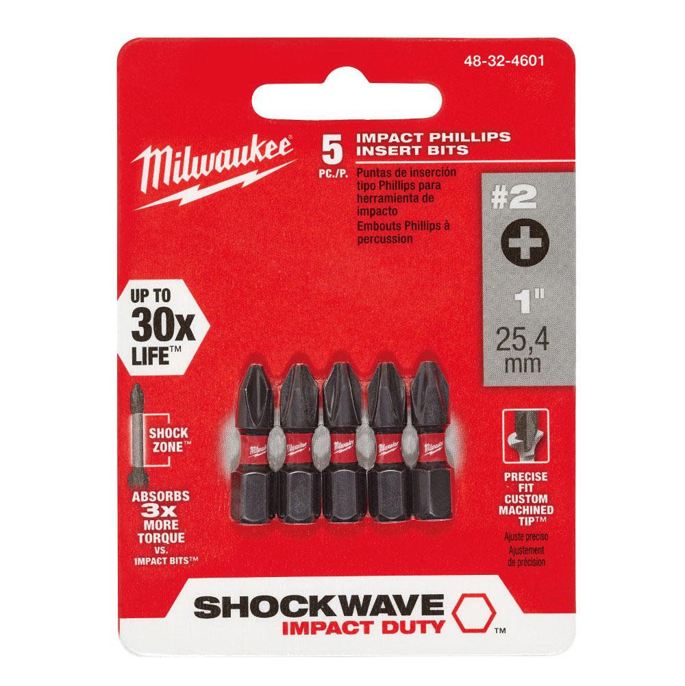 Milwaukee Tool Shockwave Insert Bit Phillips No.2 - 5Pk