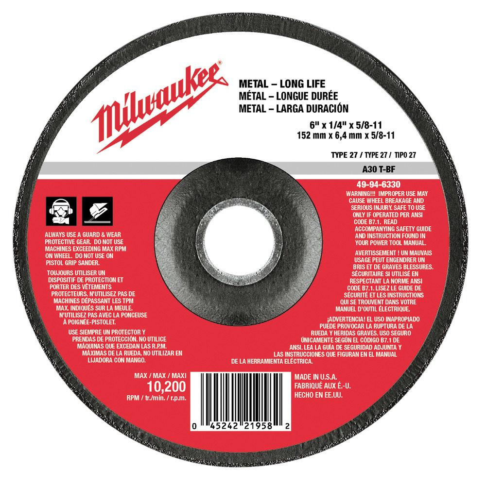 Milwaukee Tool Grinding Disc 6 X 1/4 X 5/8-11
