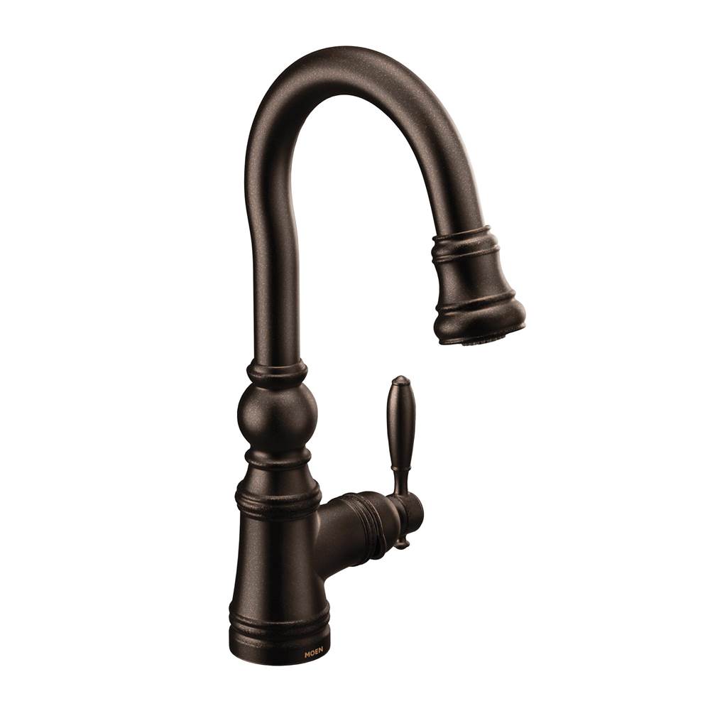 Moen Weymouth Shepherd''s Hook Pulldown Kitchen Bar Faucet Featuring Metal Wand with Power Clean, Oil-Rubbed Bronze