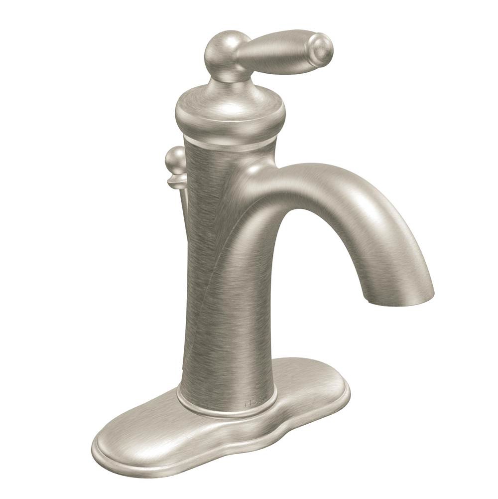 Moen Brantford One-Handle Low-Arc Bathroom Faucet with Optional Deckplate, Brushed Nickel
