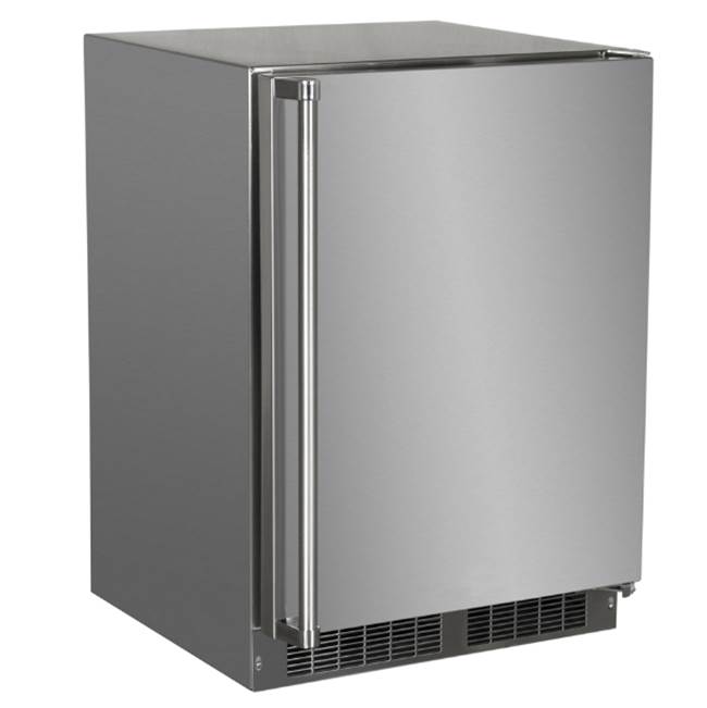 Marvel 24'' Outdoor Refrigerator Freezer with Crescent Ice Maker, Stainless Steel, Solid Door, Lock, Reversible Door
