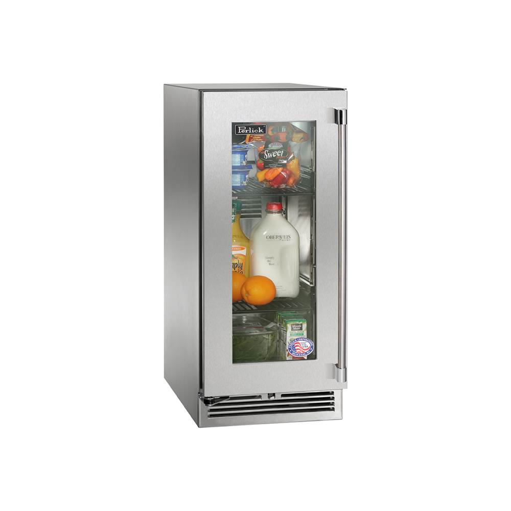 Perlick 15'' Signature Series Marine Grade Refrigerator w/ stainless steel solid door, hinge left, w/ lock, w/ lock