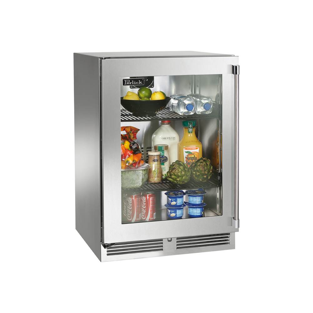 Perlick 24'' Signature Series Marine Grade Refrigerator w/ stainless steel solid door, hinge left