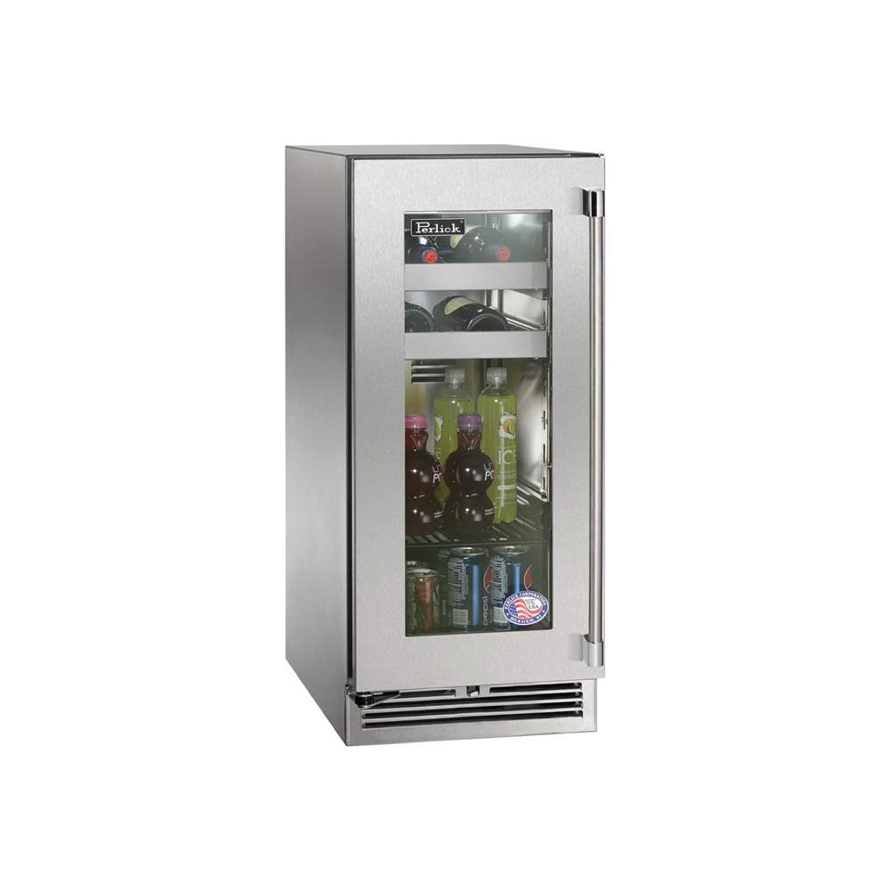 Perlick 15'' Signature Series Outdoor Beverage Center with Fully Integrated Panel-Ready Glass Door, Hinge Left