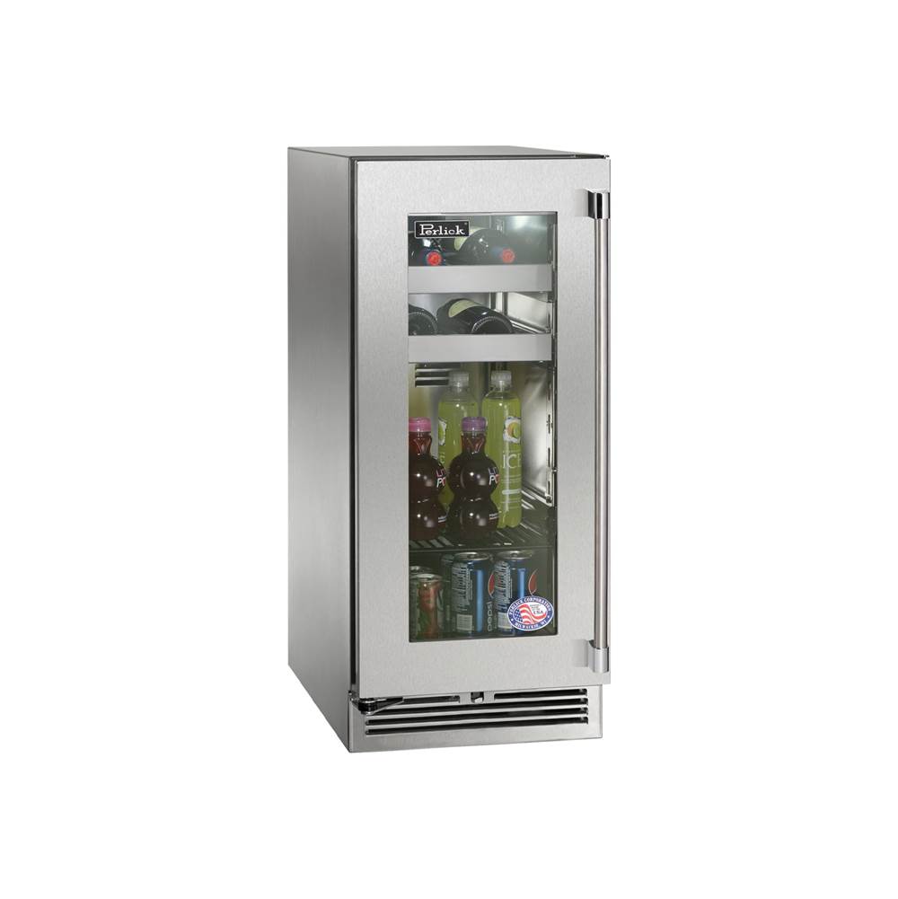 Perlick 15'' Signature Series Indoor Beverage Center with Fully Integrated Panel-Ready Glass Door, Hinge Right
