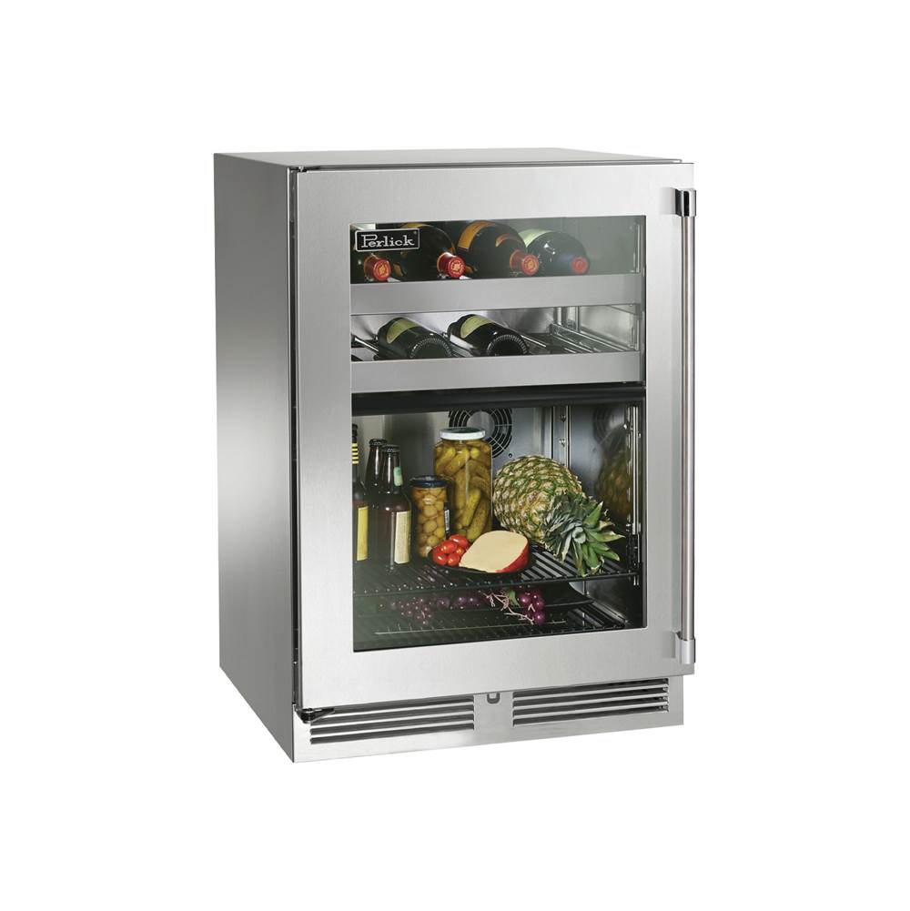 Perlick 24'' Signature Series Indoor Dual-Zone Refrigerator/Wine Reserve with Stainless Steel Glass Door, Hinge Left