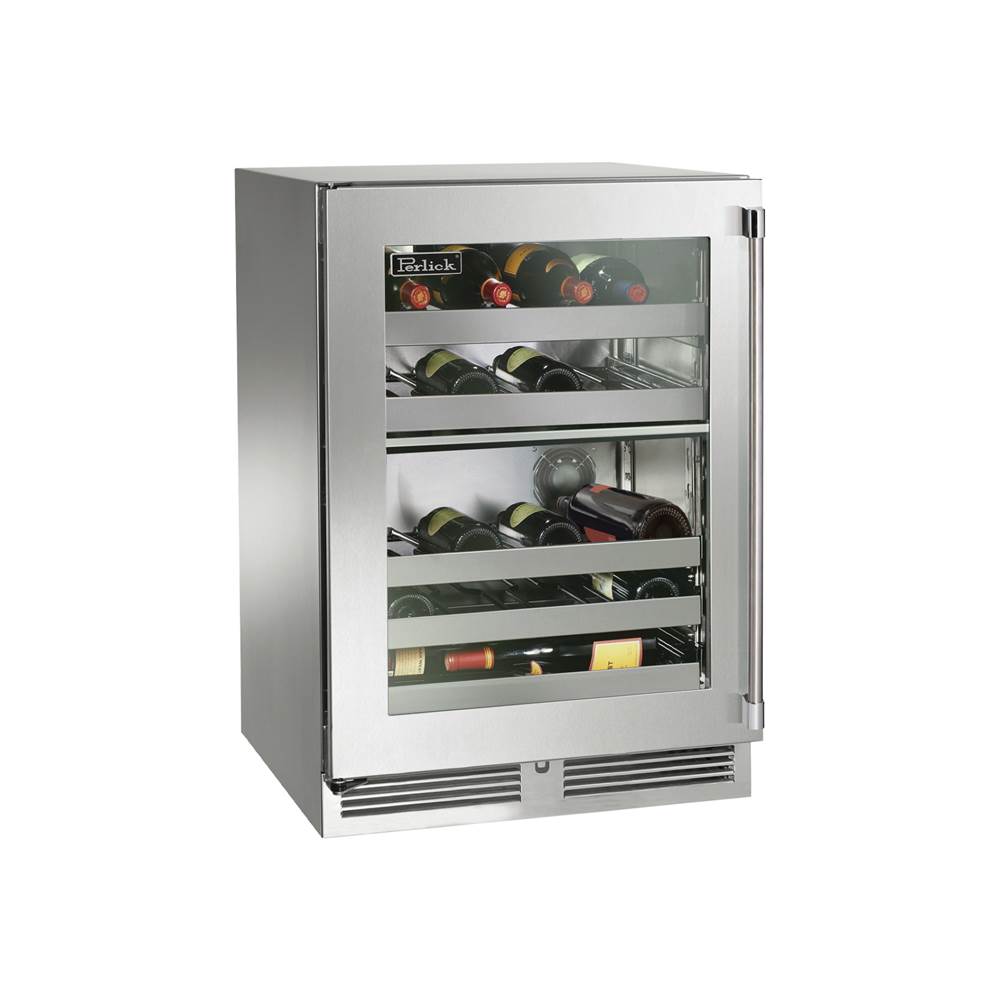 Perlick 24'' Signature Series Outdoor Dual-Zone Wine Reserve with Fully Integrated Panel-Ready Glass Door, Hinge Left
