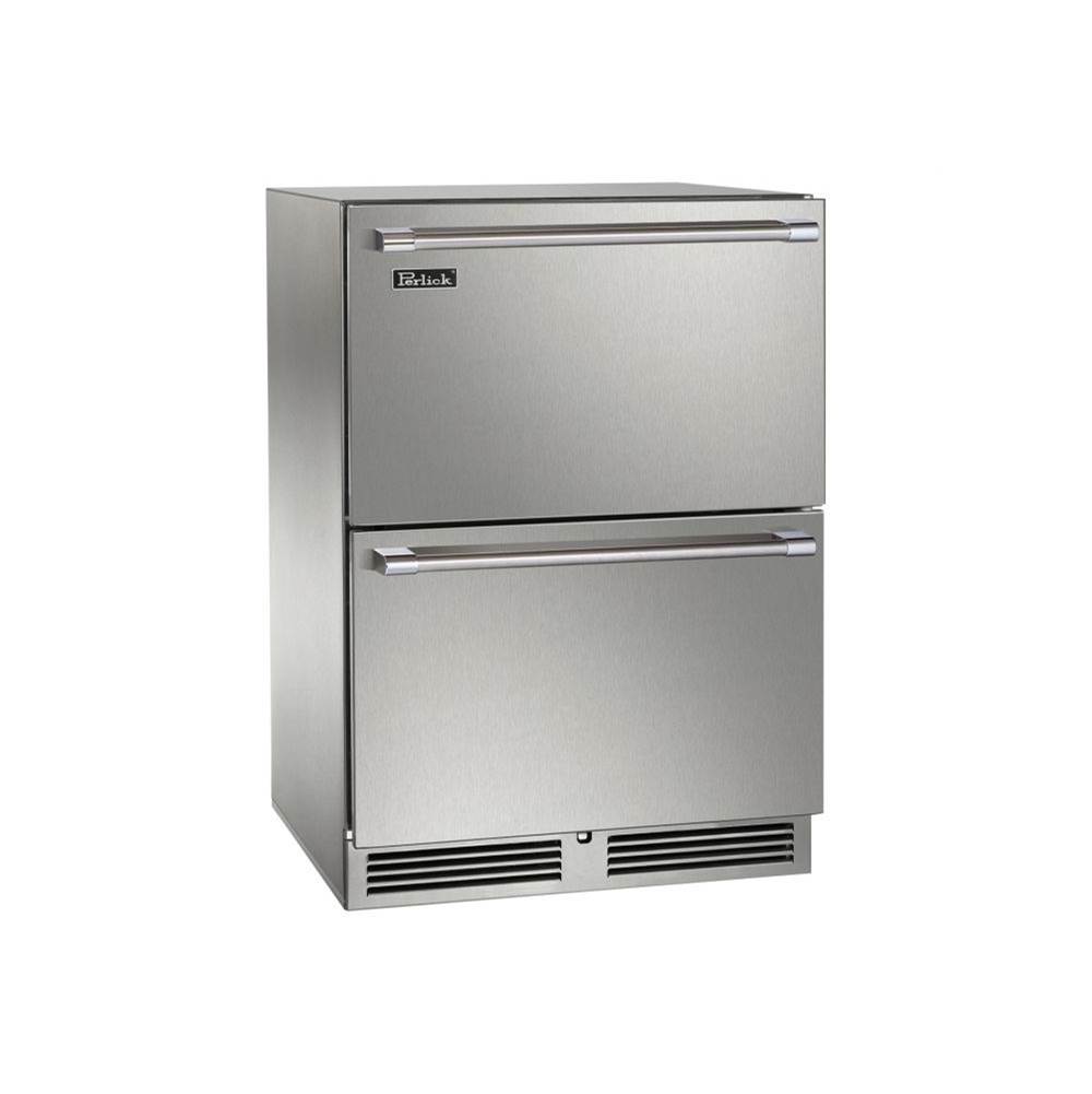 Perlick 24'' Signature Series Indoor Dual-Zone Freezer/Refrigerator Drawers, Stainless Steel, with Lock