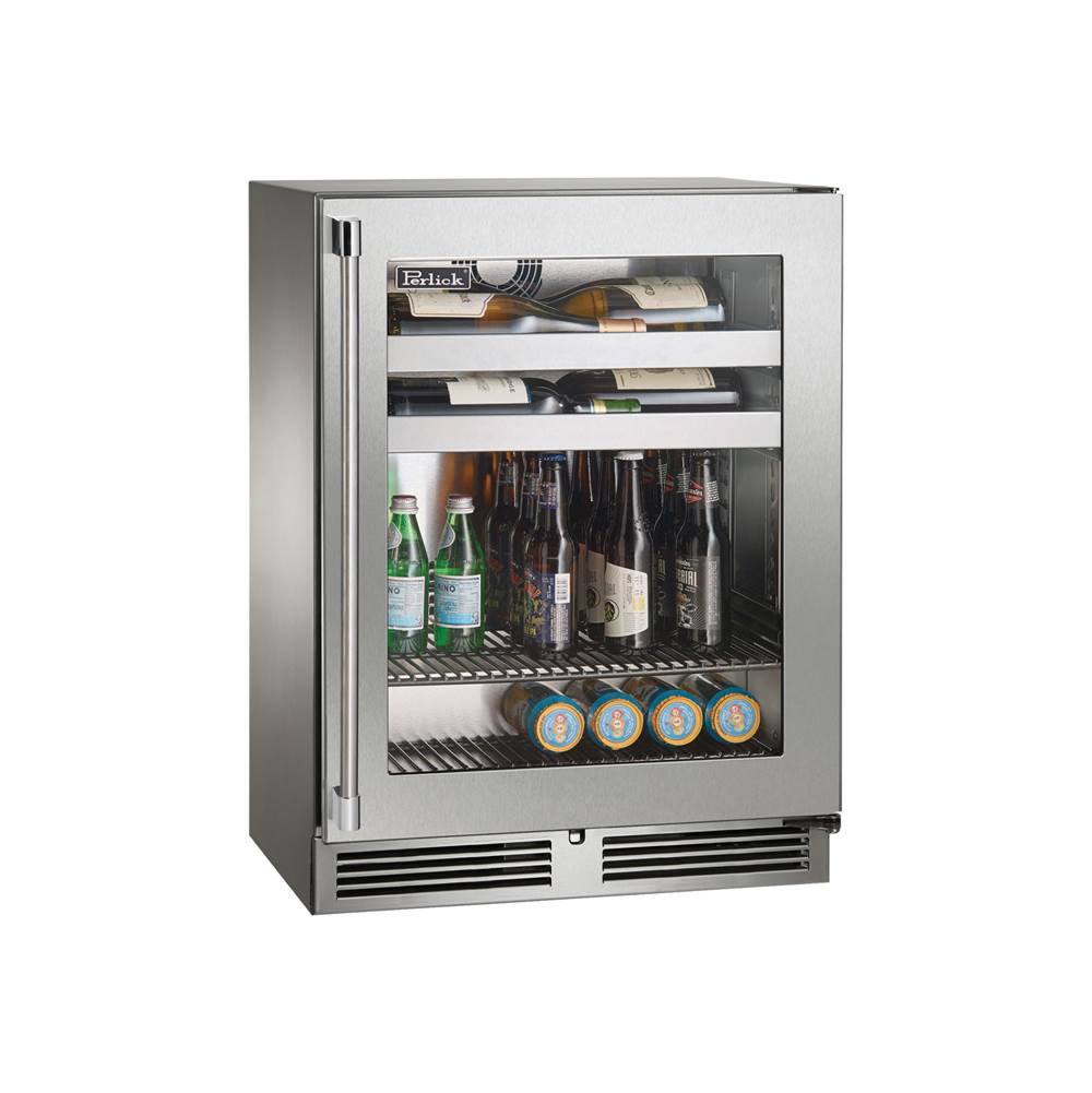 Perlick Signature Series Shallow Depth 18'' Depth Outdoor Beverage Center with Fully Integrated Panel Ready Glass Door, Hinge Left, with Lock
