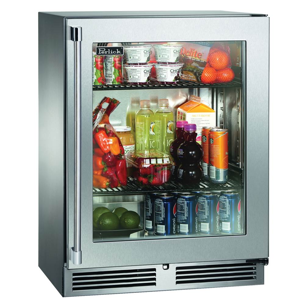 Perlick Signature Series Shallow Depth 18'' Depth Outdoor Refrigerator with Fully Integrated Panel Ready Glass Door, Hinge Right, with Lock