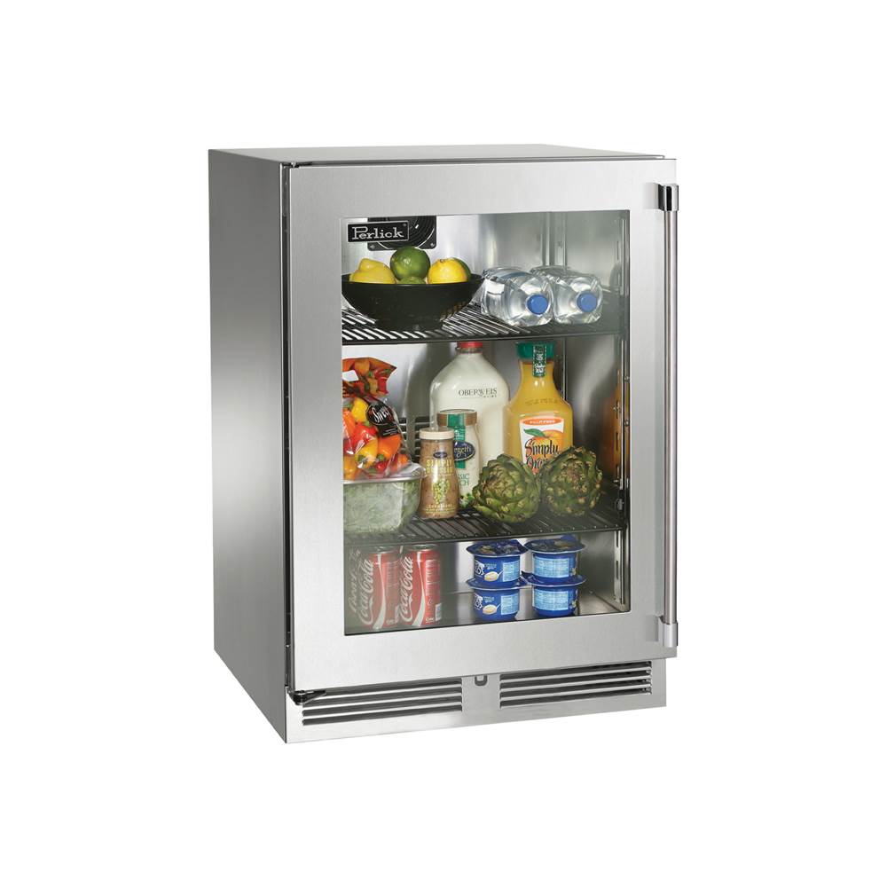 Perlick 24'' Signature Series Outdoor Refrigerator with Stainless Steel Glass Door, Hinge Right, with Lock