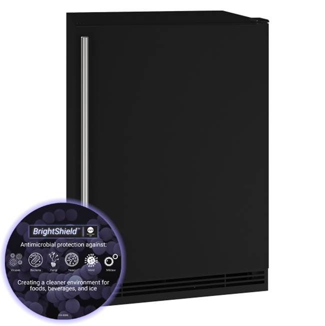 U Line Solid Refrigerator 24'' Reversible Hinge Black Solid 115v BrightShield