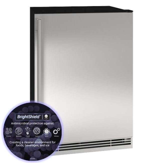 U Line Solid Refrigerator 24'' Reversible Hinge Stainless Solid 115v BrightShield