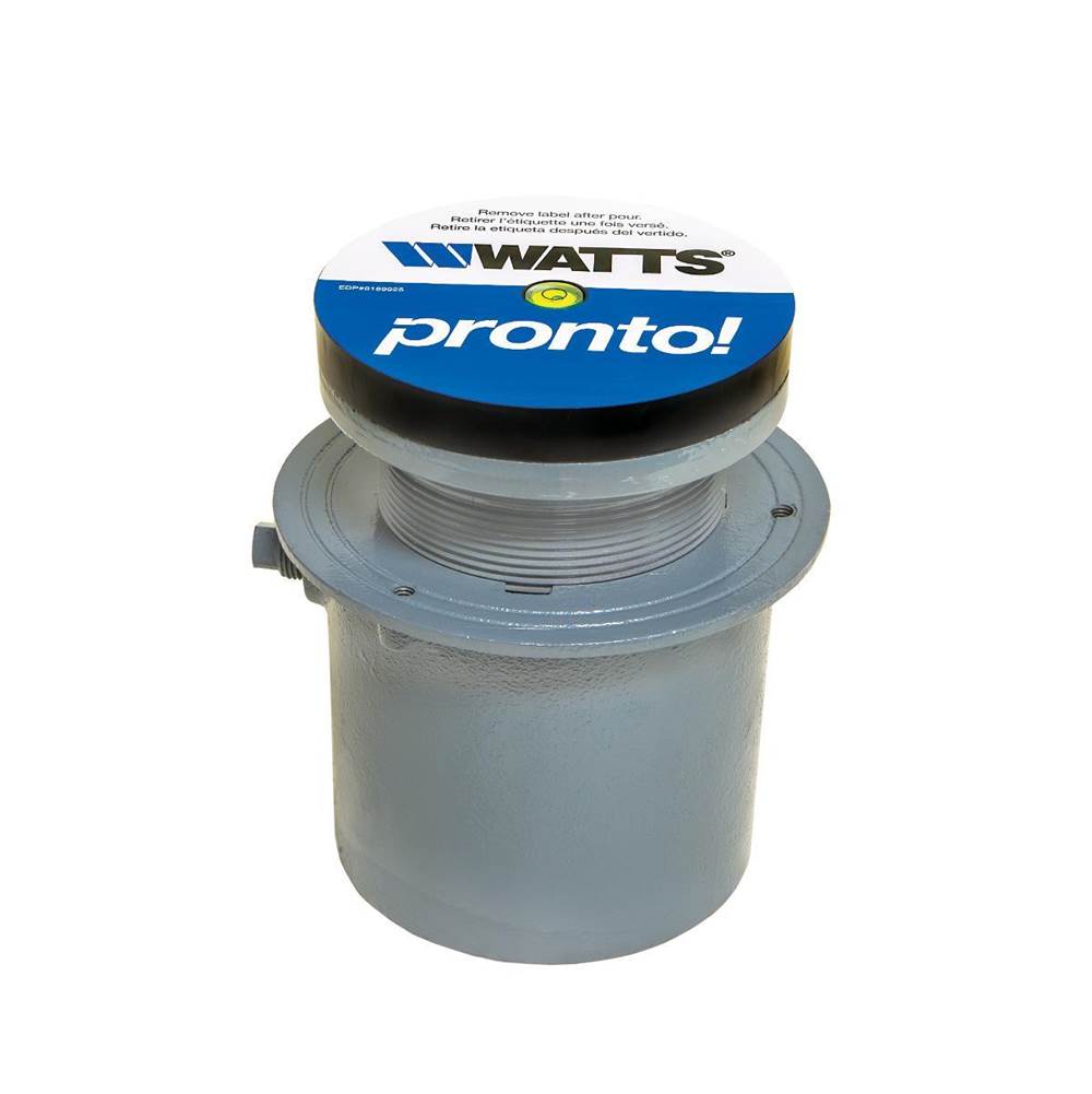 Watts Pronto Floor Drain, CI, Pre/Post-Pour Adjustable, Leveling Shims/Bubble, Anchor Flange, 8 IN NB Strainer, 2 IN PO Outlet