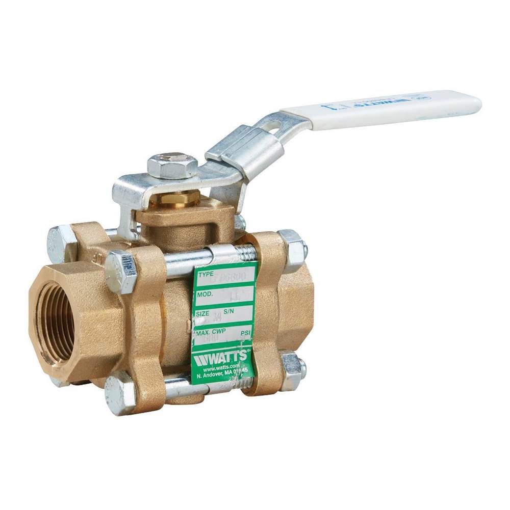 Watts 3/4 IN Lead Free 3-Piece Full Port Ball Valve, Threaded NPT End Connections, Latch-Lok Handle